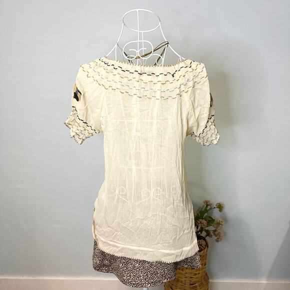 Gorgeous vintage y2k silky tan floral embroidered peasant babydoll slip top - Picture 6 of 8